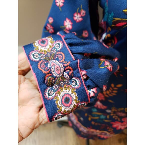 Loft Wildflower Satin Shift Dress Women's Size M Blue Collered Button Down - Picture 7 of 12